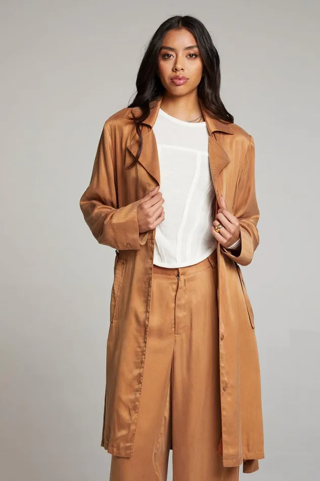 Womens Tops Chaser Brand Ford Toffee Trench Coat