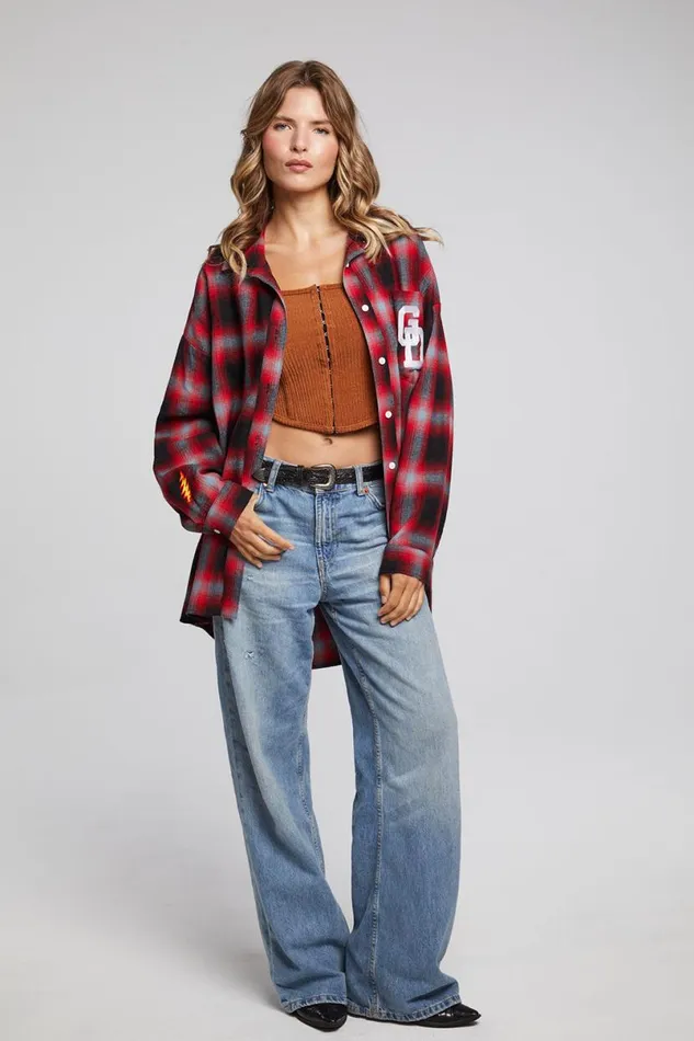 Womens Tops Chaser Brand Grateful Dead Dancing Bear Button Down Flannel
