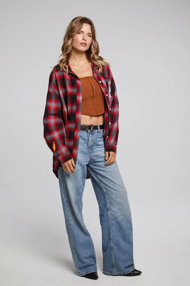 Womens Tops Chaser Brand Grateful Dead Dancing Bear Button Down Flannel