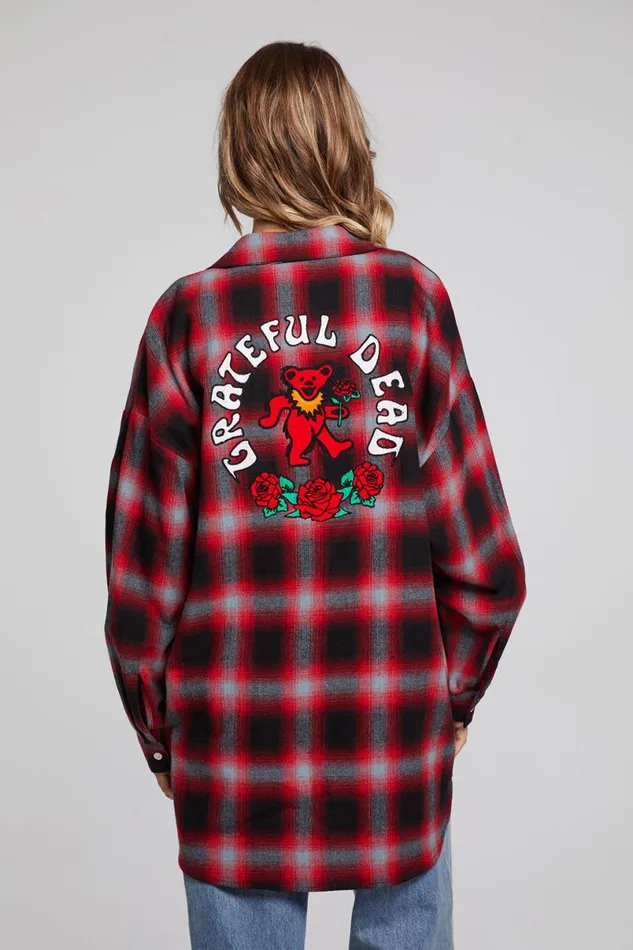 Womens Tops Chaser Brand Grateful Dead Dancing Bear Button Down Flannel