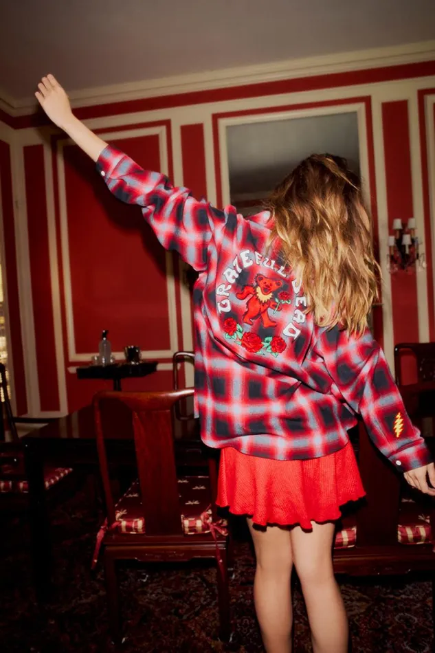 Womens Tops Chaser Brand Grateful Dead Dancing Bear Button Down Flannel