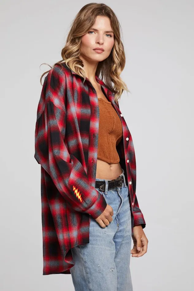 Womens Tops Chaser Brand Grateful Dead Dancing Bear Button Down Flannel