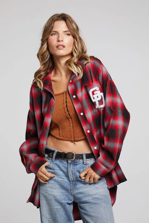 Womens Tops Chaser Brand Grateful Dead Dancing Bear Button Down Flannel