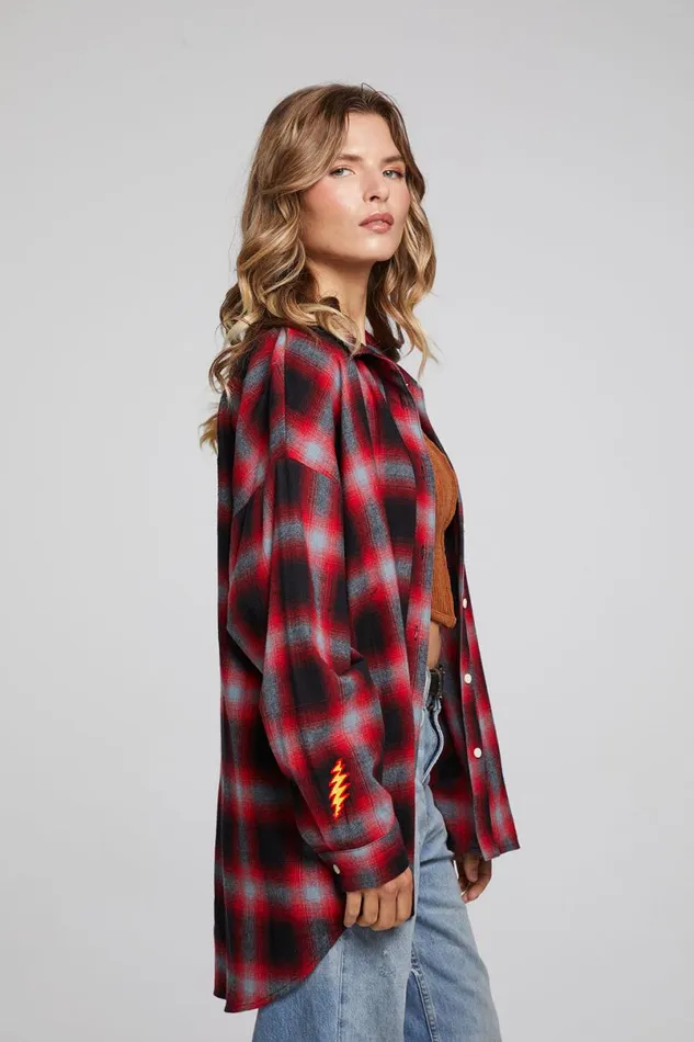 Womens Tops Chaser Brand Grateful Dead Dancing Bear Button Down Flannel
