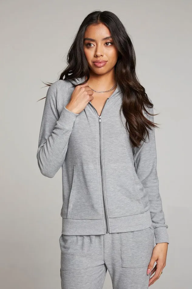 Womens Tops Chaser Brand Heather Grey Long Sleeve Raglan Zip Up Hoodie