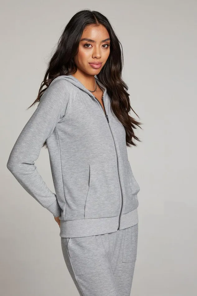 Womens Tops Chaser Brand Heather Grey Long Sleeve Raglan Zip Up Hoodie