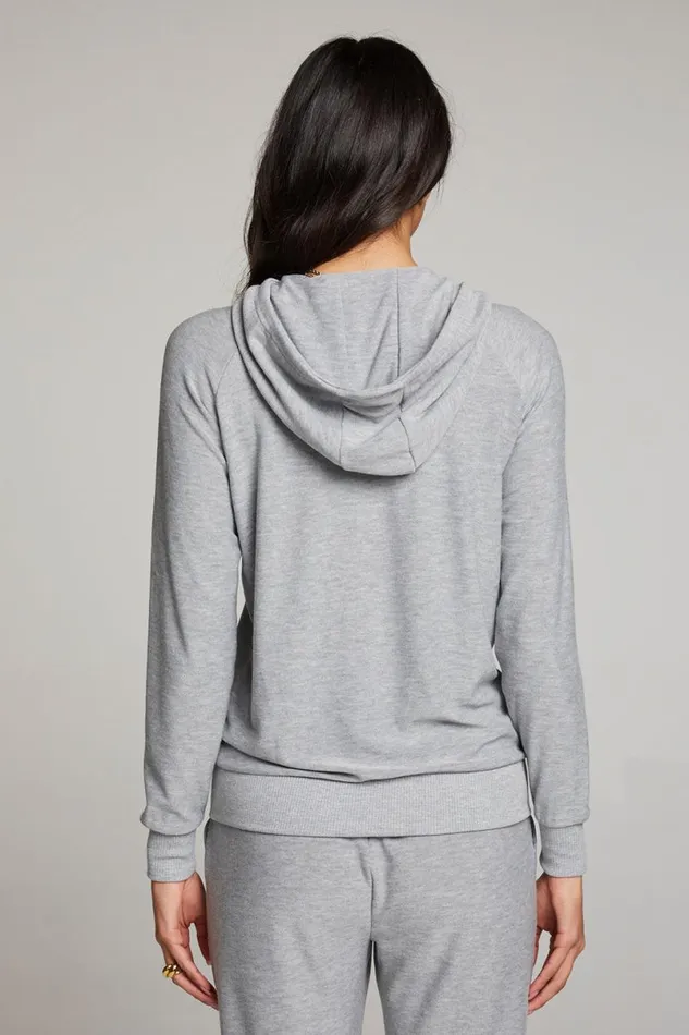 Womens Tops Chaser Brand Heather Grey Long Sleeve Raglan Zip Up Hoodie