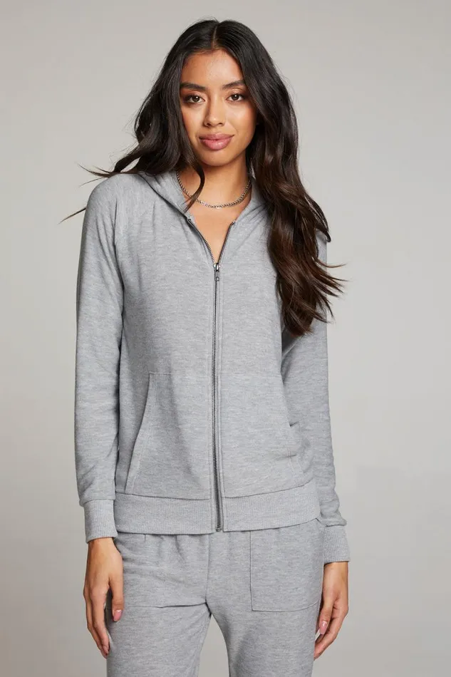 Womens Tops Chaser Brand Heather Grey Long Sleeve Raglan Zip Up Hoodie