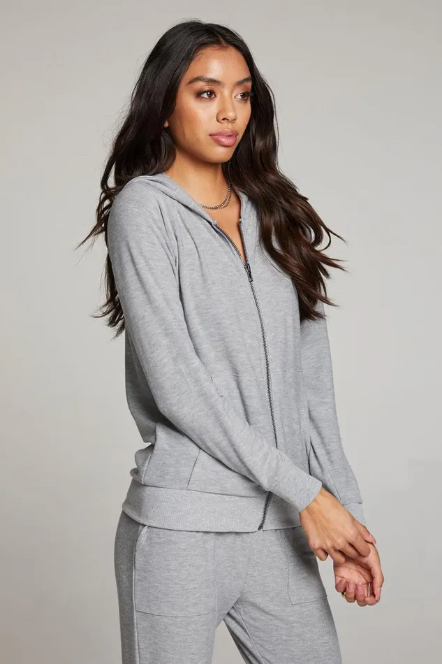 Womens Tops Chaser Brand Heather Grey Long Sleeve Raglan Zip Up Hoodie