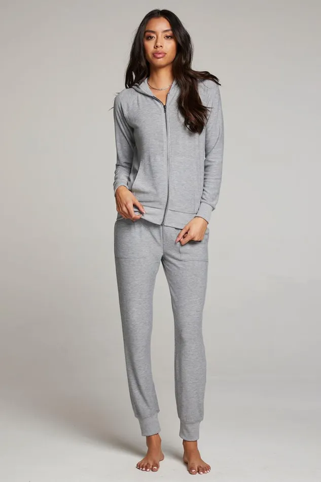 Womens Tops Chaser Brand Heather Grey Long Sleeve Raglan Zip Up Hoodie