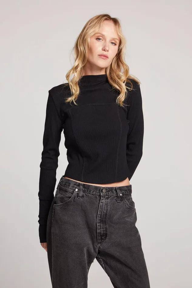 Womens Tops Chaser Brand Nahalll Licorice Long Sleeve