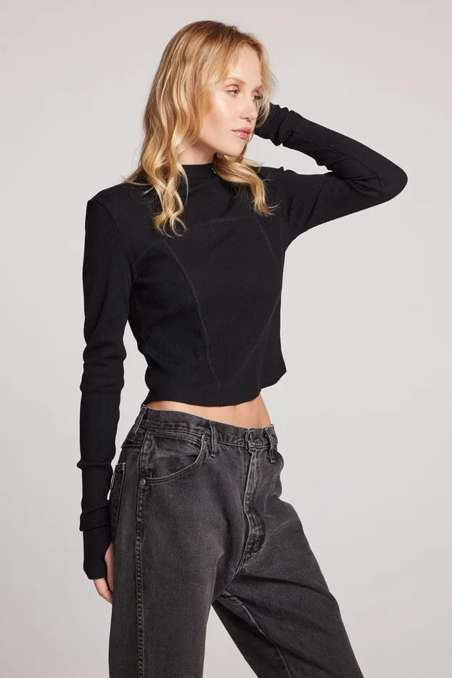 Womens Tops Chaser Brand Nahalll Licorice Long Sleeve