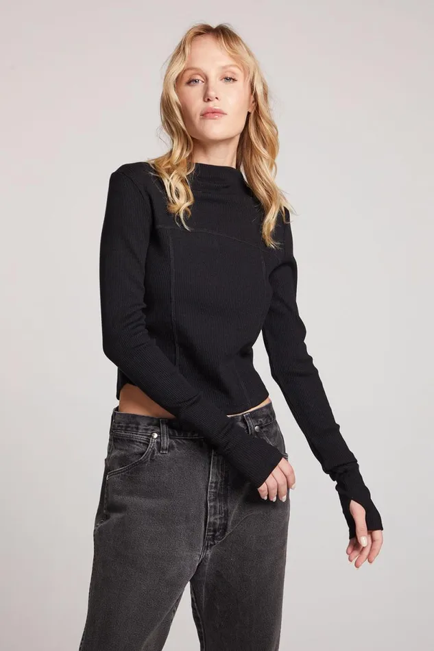 Womens Tops Chaser Brand Nahalll Licorice Long Sleeve