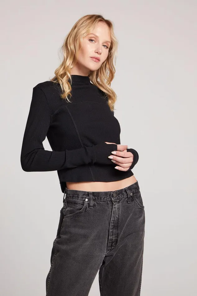 Womens Tops Chaser Brand Nahalll Licorice Long Sleeve