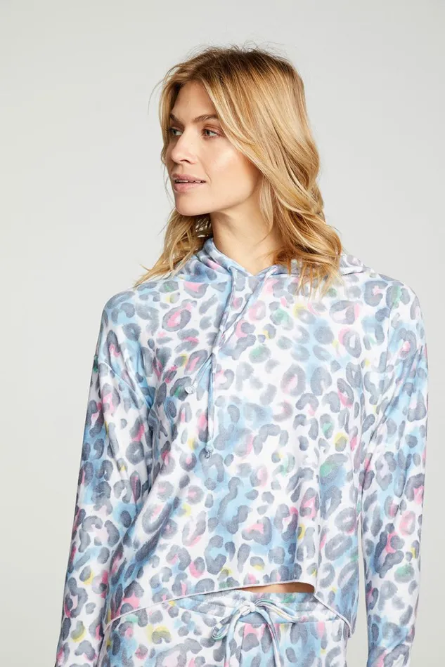 Womens Tops Chaser Brand Painterly Leopard Hoodie