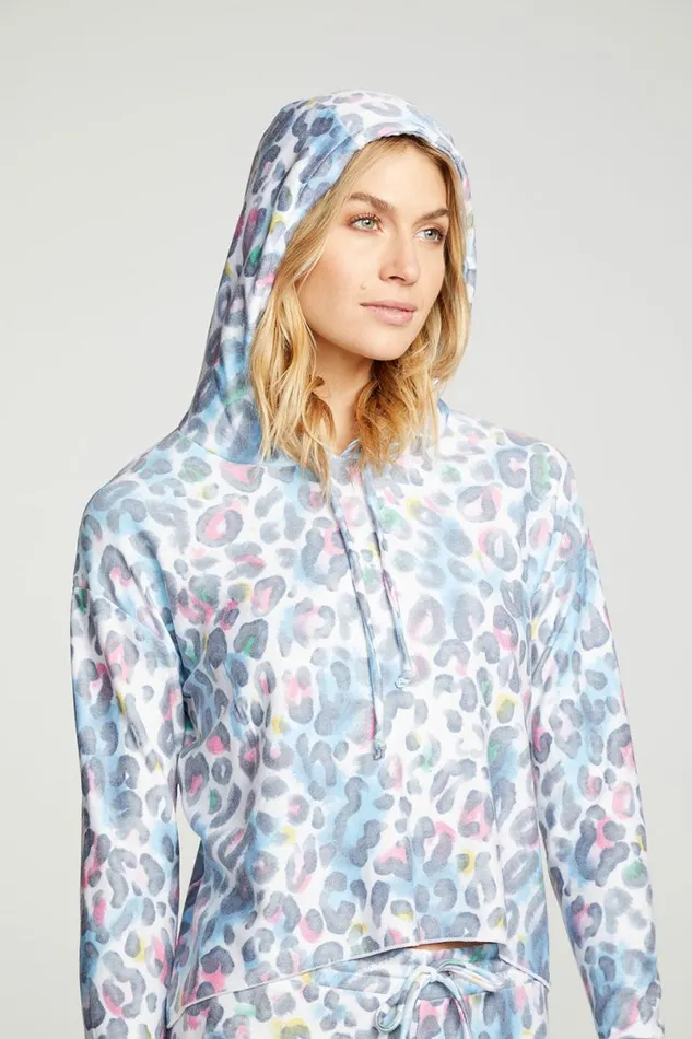 Womens Tops Chaser Brand Painterly Leopard Hoodie