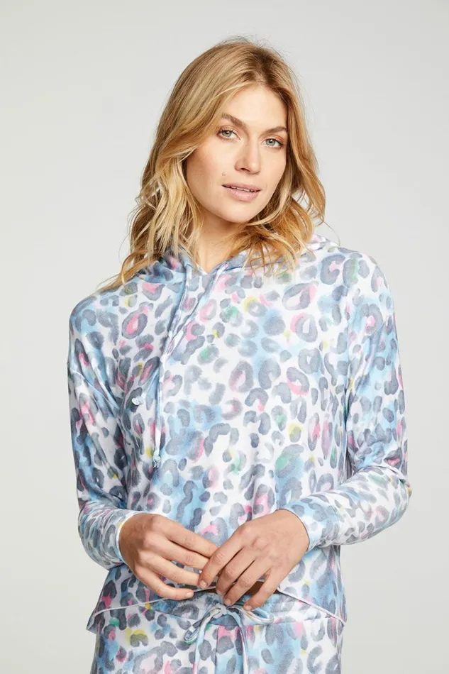 Womens Tops Chaser Brand Painterly Leopard Hoodie