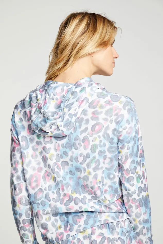 Womens Tops Chaser Brand Painterly Leopard Hoodie