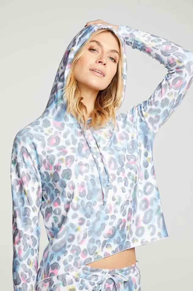 Womens Tops Chaser Brand Painterly Leopard Hoodie