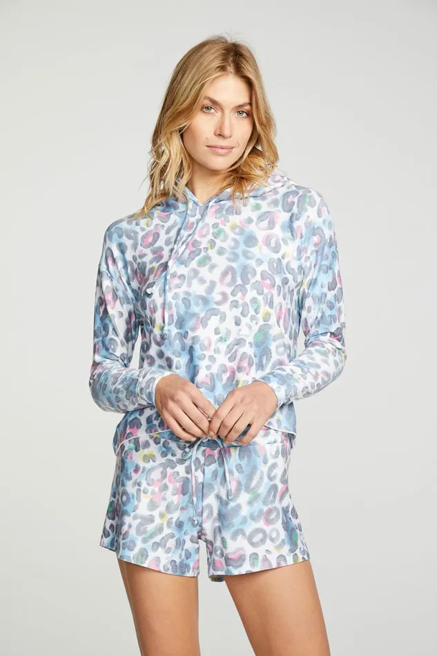 Womens Tops Chaser Brand Painterly Leopard Hoodie
