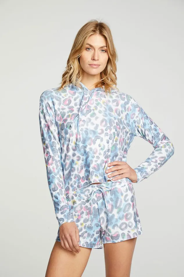 Womens Tops Chaser Brand Painterly Leopard Hoodie