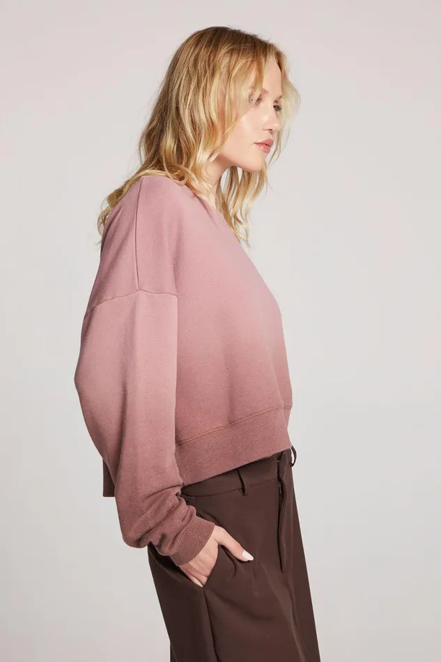 Womens Tops Chaser Brand Scarlet Mauve RoseCoco Brown Dip Dye Pullover