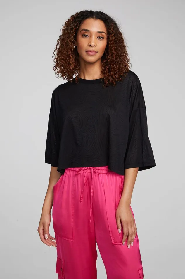 Womens Tops Chaser Brand Shine Shadow Black Tee