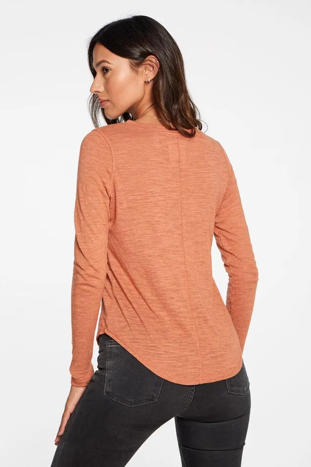 Womens Tops Chaser Brand Slub Jersey Long Sleeve Seamed Tee In Sunkissed Brown
