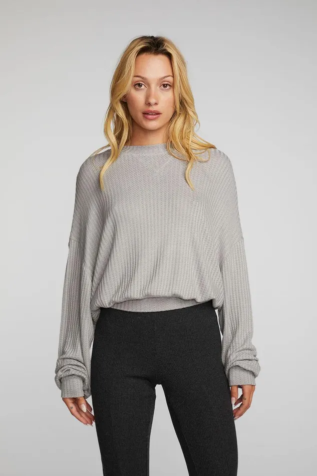 Womens Tops Chaser Brand Thermal Waffle Long Sleeve Pullover