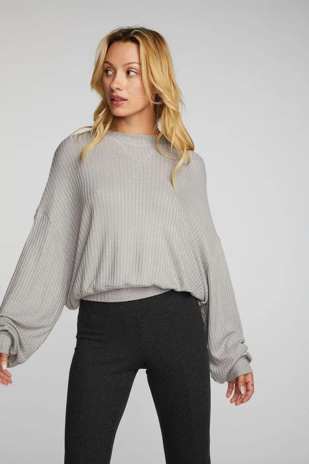 Womens Tops Chaser Brand Thermal Waffle Long Sleeve Pullover