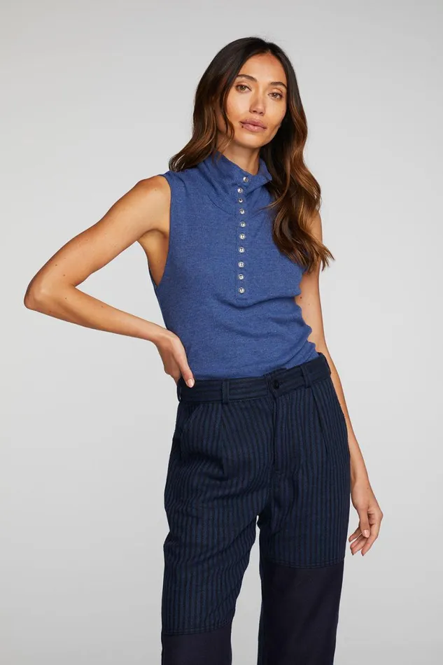 Womens Tops Chaser Brand Triblend Rib Knit Button Down Tank