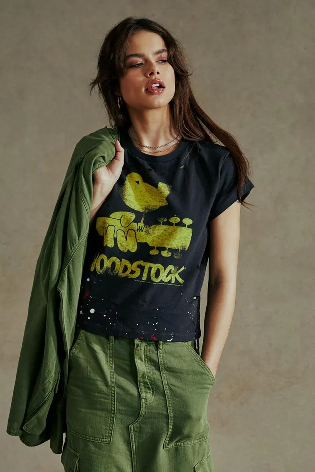 Womens Tops Chaser Brand Woodstock Bird On Guitar Tee