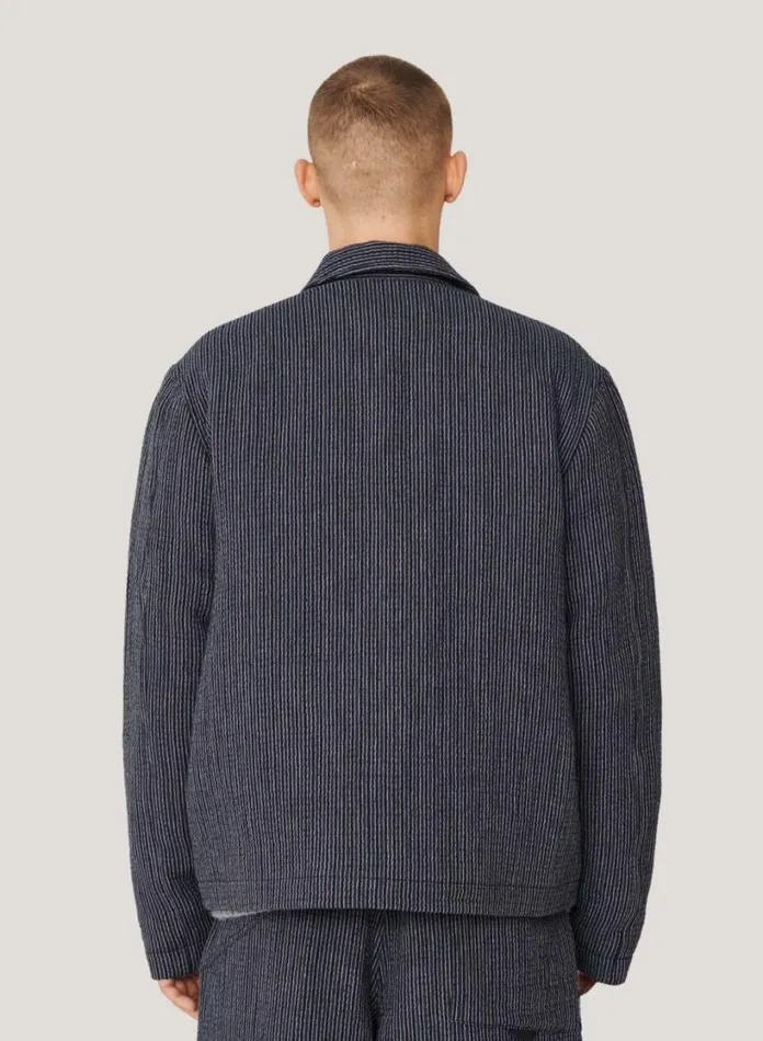 YMC Bay City Textured Stripe Bomber Jacket Blue Mens Outerwear