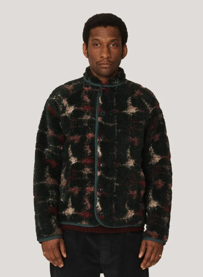 YMC Beach Jacquard Fleece Jacket Green Multi Mens Outerwear