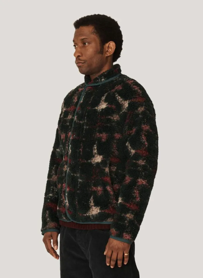 YMC Beach Jacquard Fleece Jacket Green Multi Mens Outerwear
