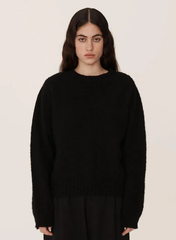 YMC Earth Jets Crew Neck Knit Black Womens Earth