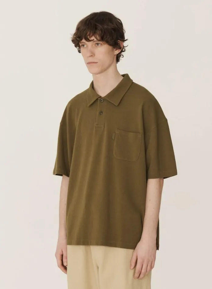 YMC Earth Polo TShirt Olive Mens Earth