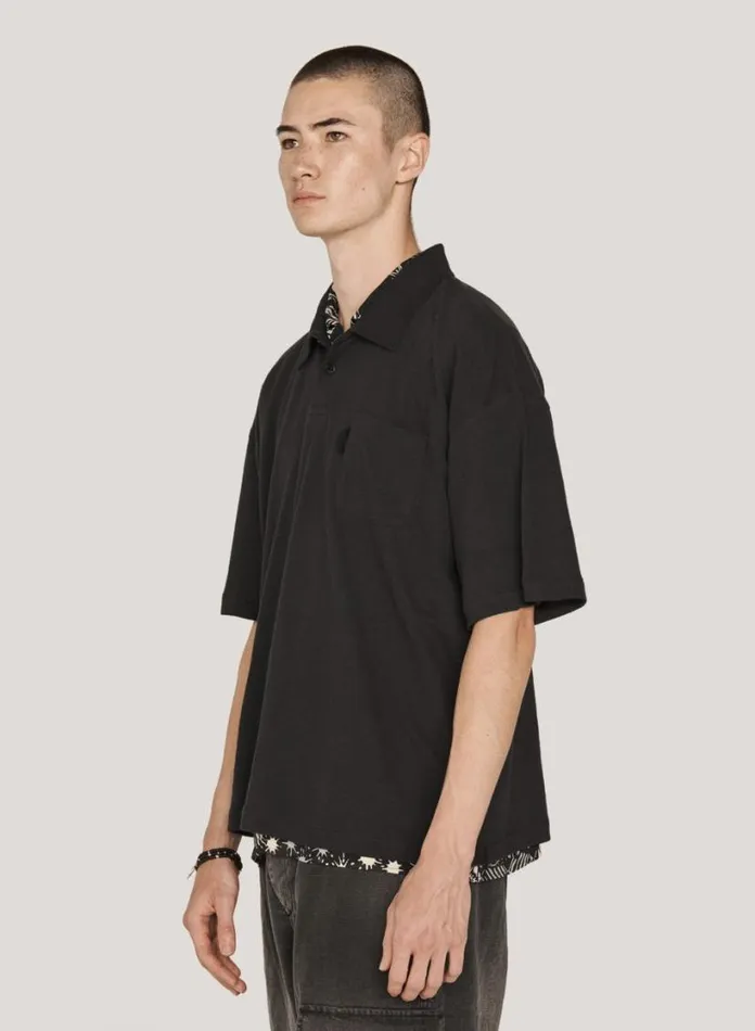 YMC Ivy Polo T Shirt Black Mens TShirts