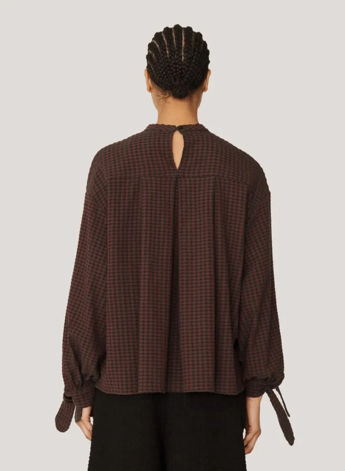 YMC Rush Seersucker Check Top Burgundy Multi Womens Shirts