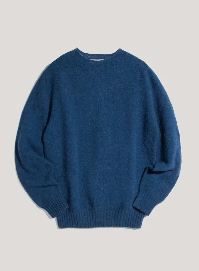 YMC Suedehead Crew Neck Jumper Blue Mens Knitwear