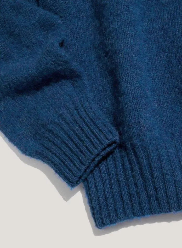 YMC Suedehead Crew Neck Jumper Blue Mens Knitwear