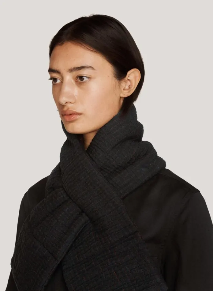 YMC Textured Slot Scarf Black Womens Scarves