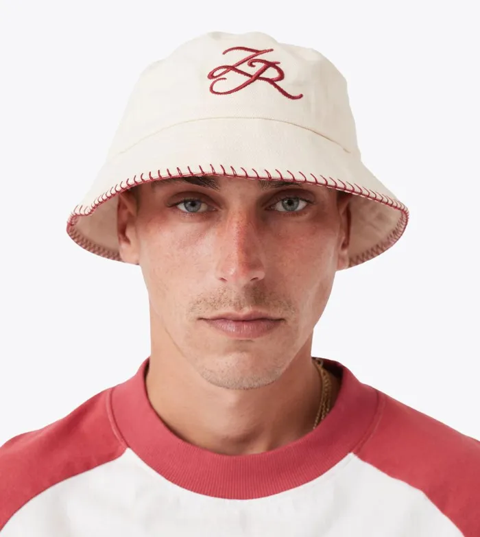 Zanerobe Accessories Men Stitched Emblem Bucket Hat Beige
