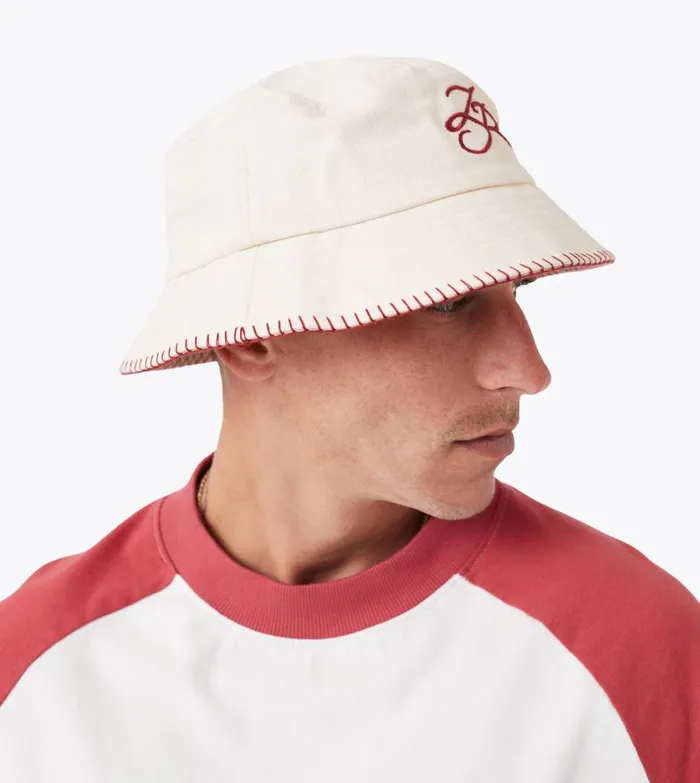 Zanerobe Accessories Men Stitched Emblem Bucket Hat Beige