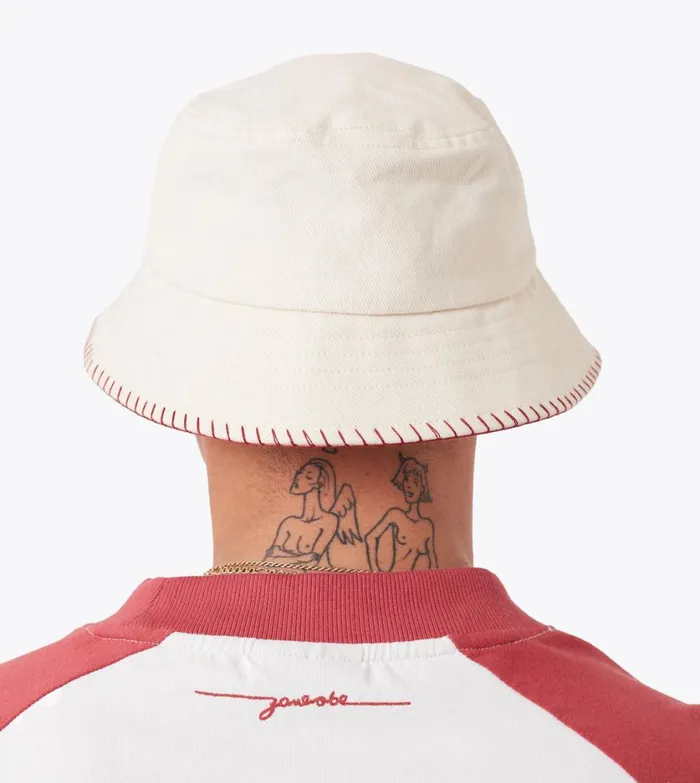 Zanerobe Accessories Men Stitched Emblem Bucket Hat Beige