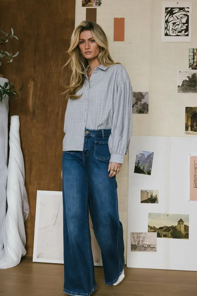 Zephee Button Up Grey Women Bohme Tops
