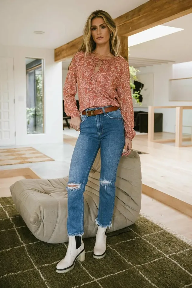 Zoey Printed Blouse Rust Women Bohme Tops