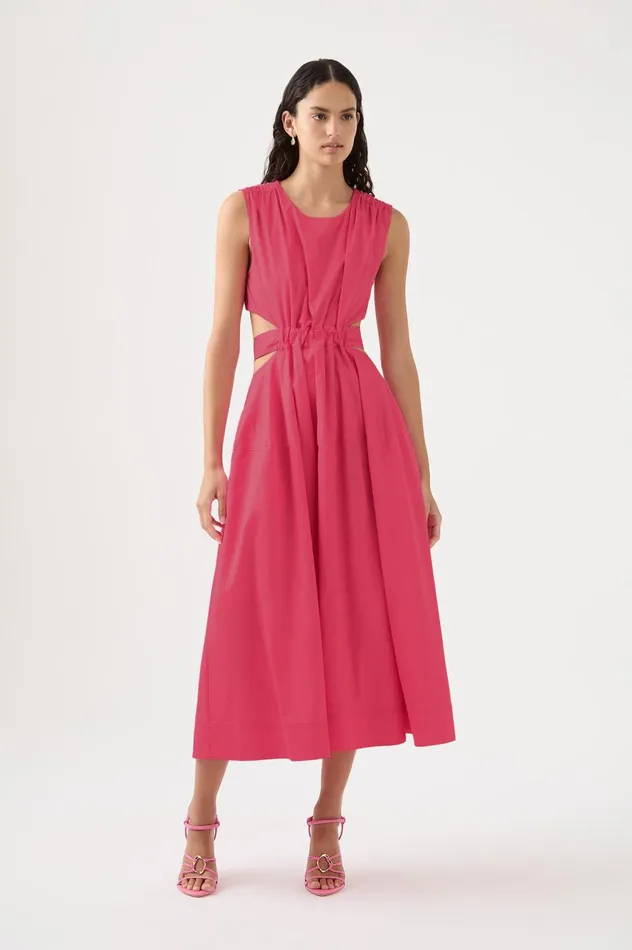 Zorina Tie Midi Dress Hot Pink Women Aje Midi Dresses