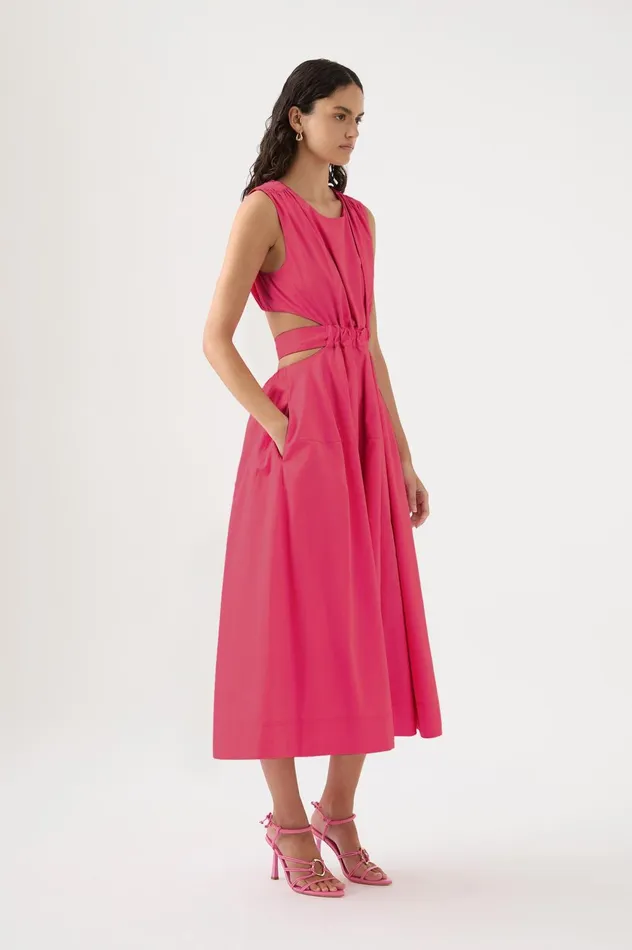 Zorina Tie Midi Dress Hot Pink Women Aje Midi Dresses