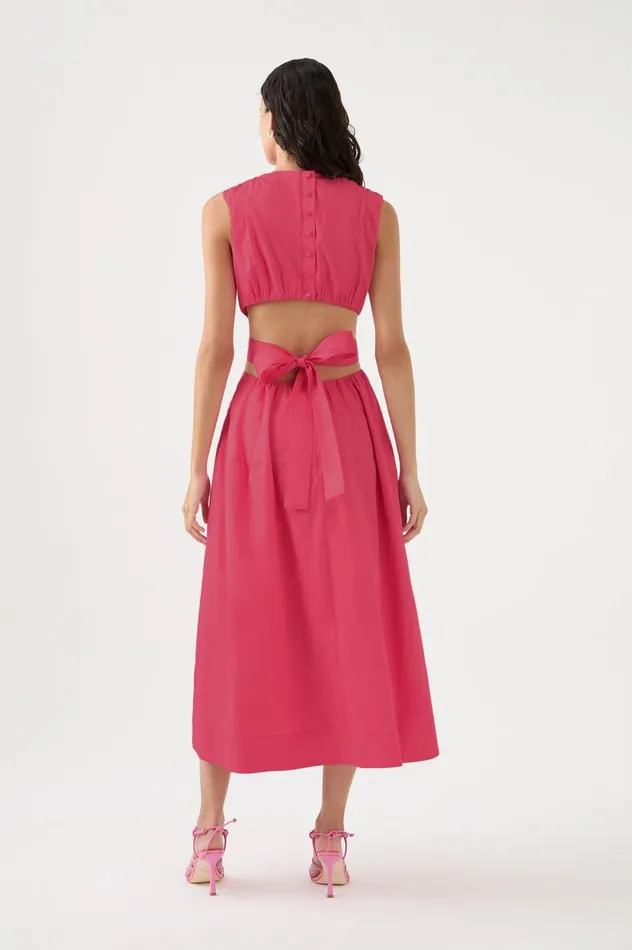 Zorina Tie Midi Dress Hot Pink Women Aje Midi Dresses